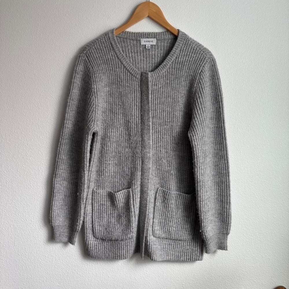 Evereve Gray Ribbed Zip Front Cardigan Sweater Size S Longline Pockets
